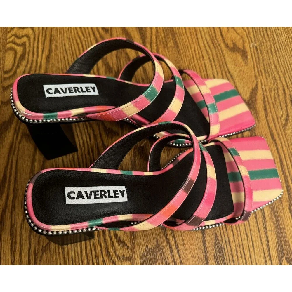 Anthropologie Caverley Women Nora Mule Pink Stripe Heels Shoes Size EU 41/US‎ 9
